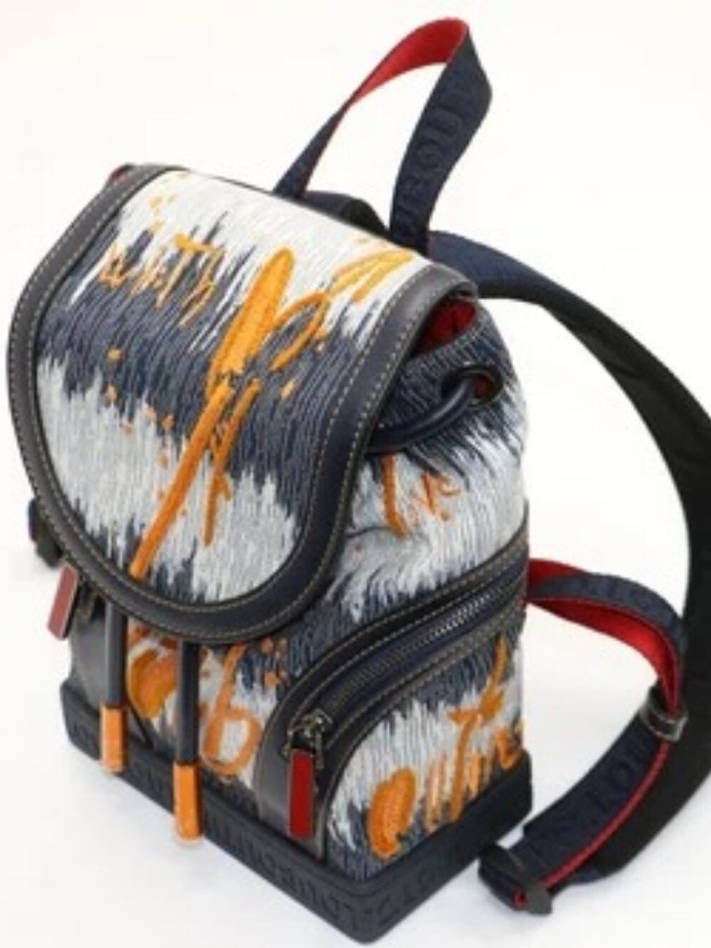 Christian Louboutin Explorafunk Small Denim Backpack - Orange/Navy
